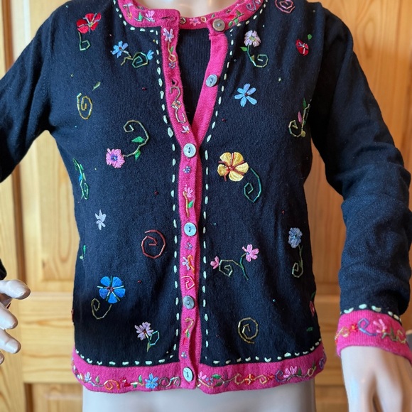 Michael Simon Embroidered Beaded Silk Angora Cashmere Sweater Set Size S Black - Picture 2 of 16